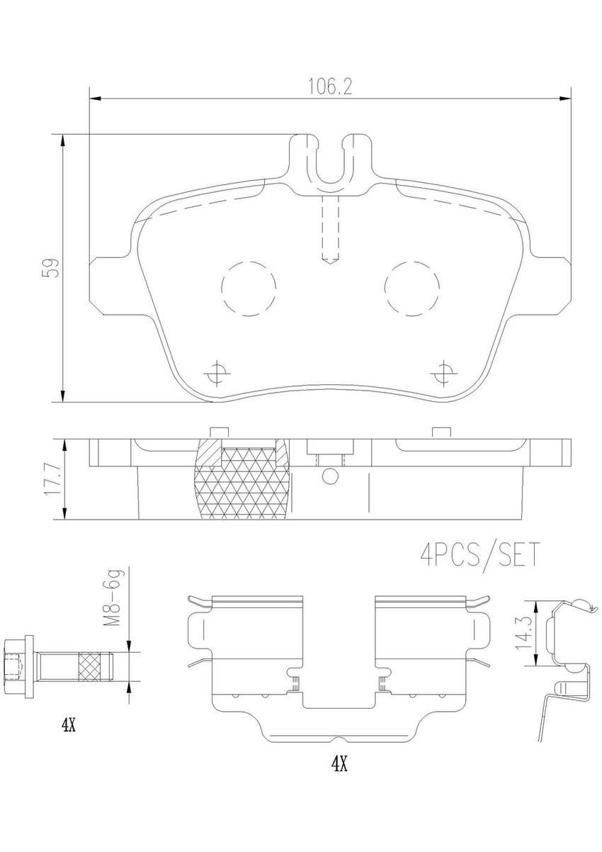 Mercedes Disc Brakes Kit -  Brembo Pads Rear (Ceramic) 0074209620 - Brembo P50140N